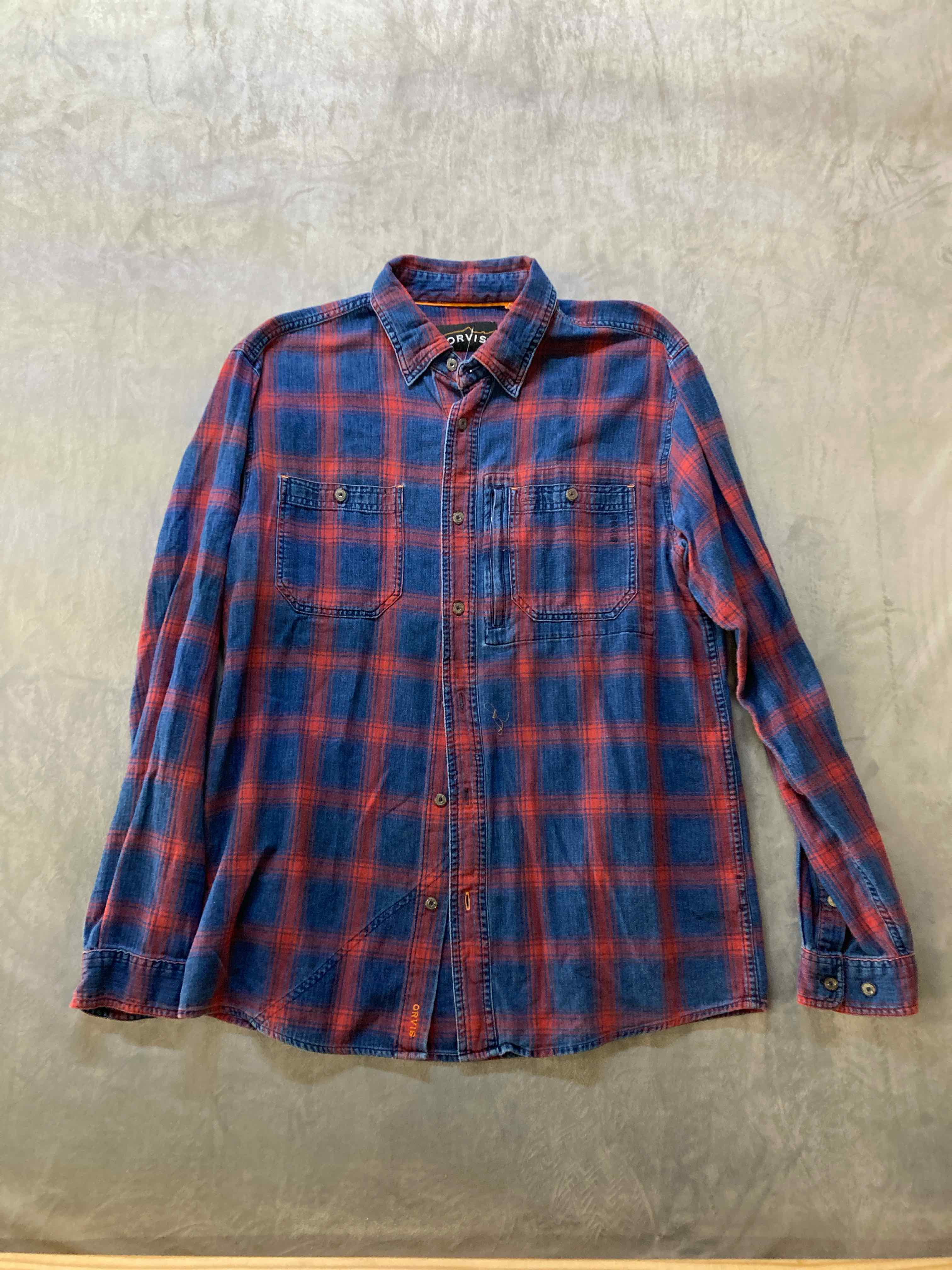 Orvis Red & Navy Plaid Flannel Shirt (Men's)