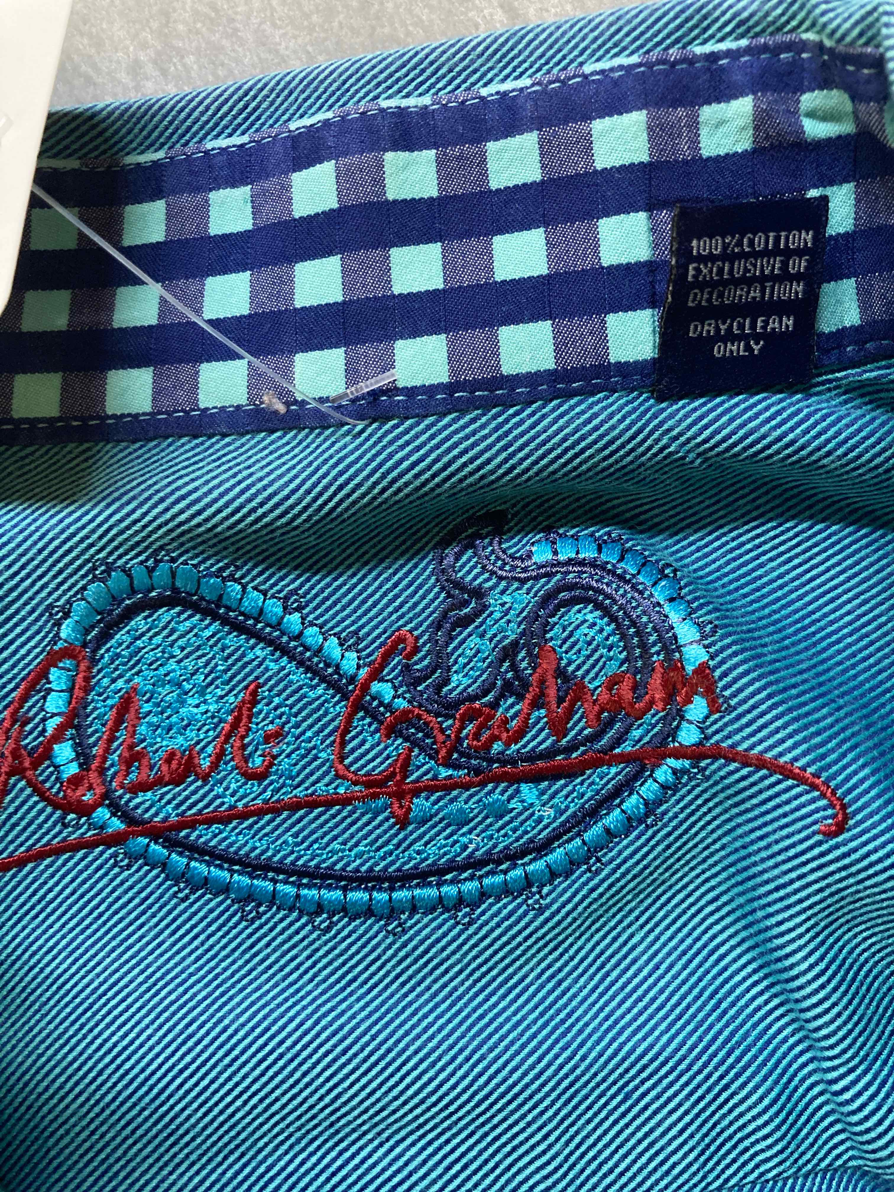 Robert Graham blue striped cotton button up shirt size large