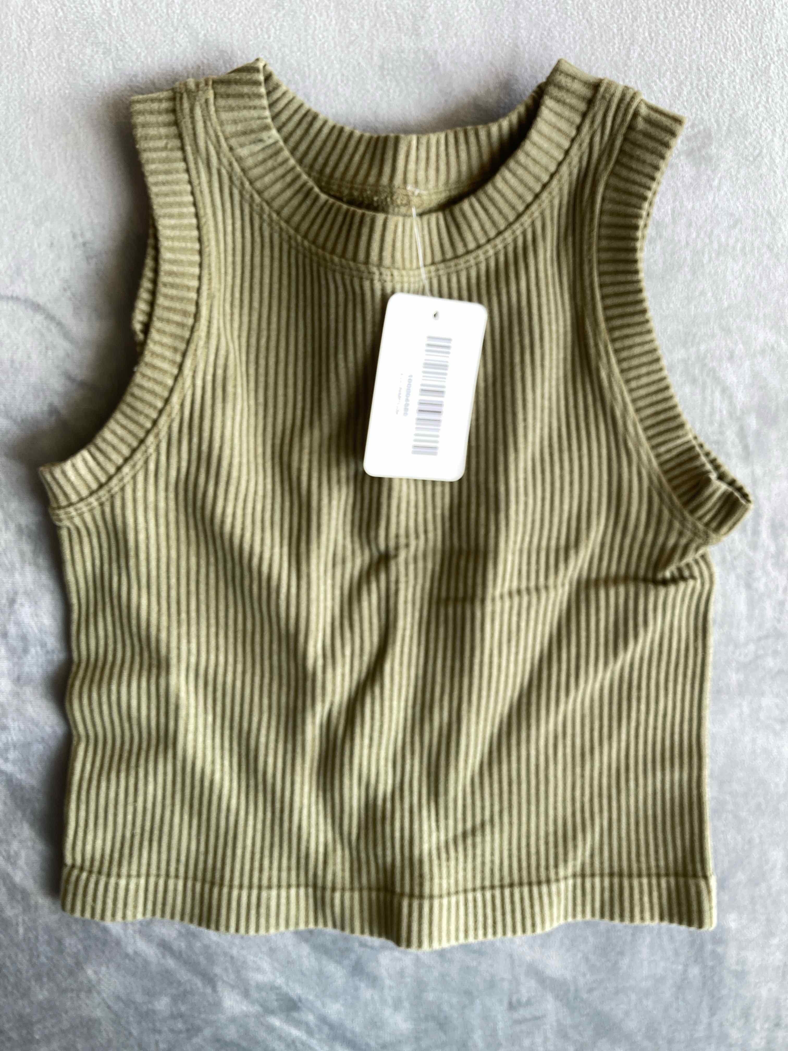 Green Ribbed Cotton Blend Tank Top