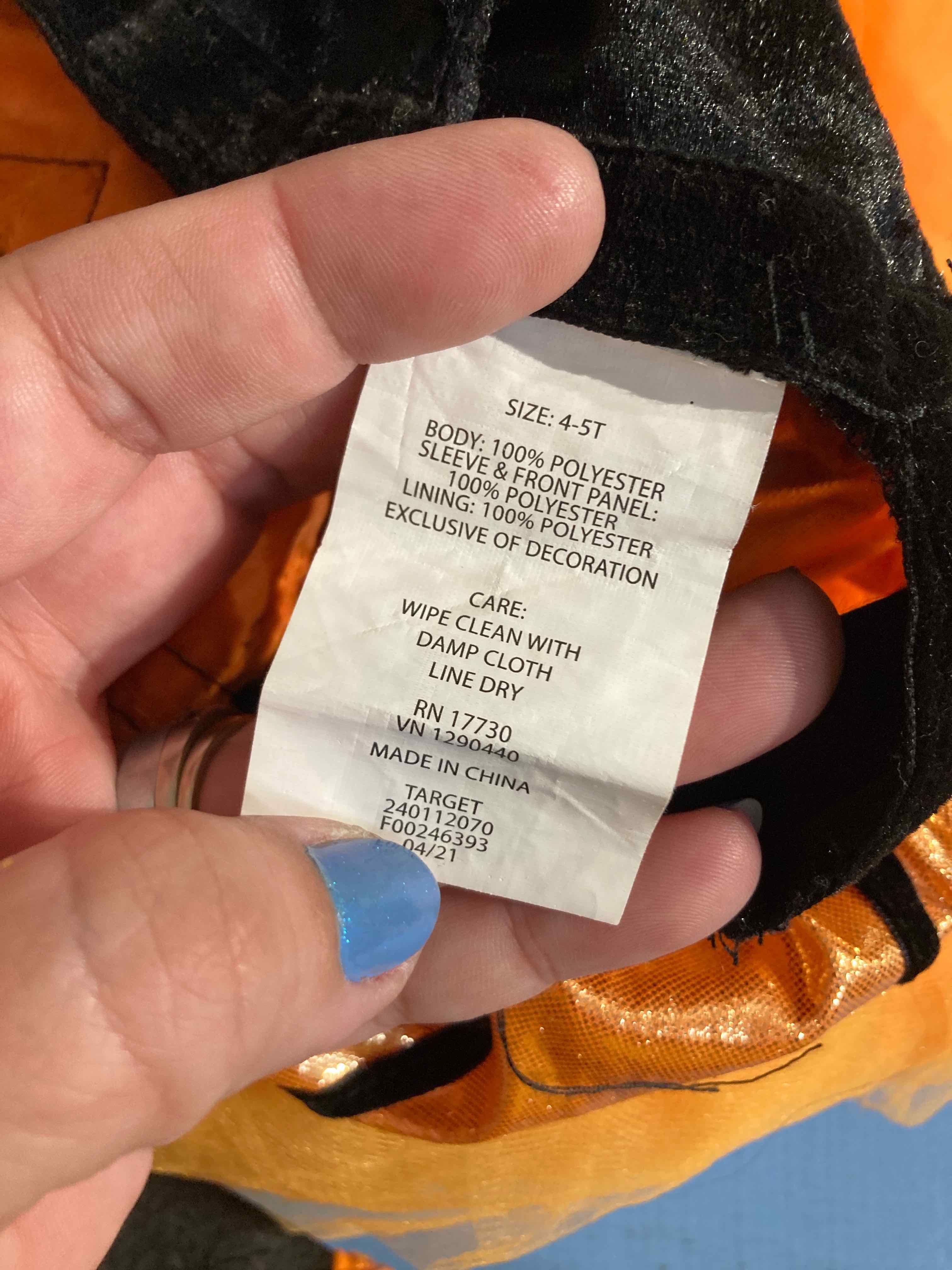 Target Orange Black Polyester Blend Halloween Costume 4-5T