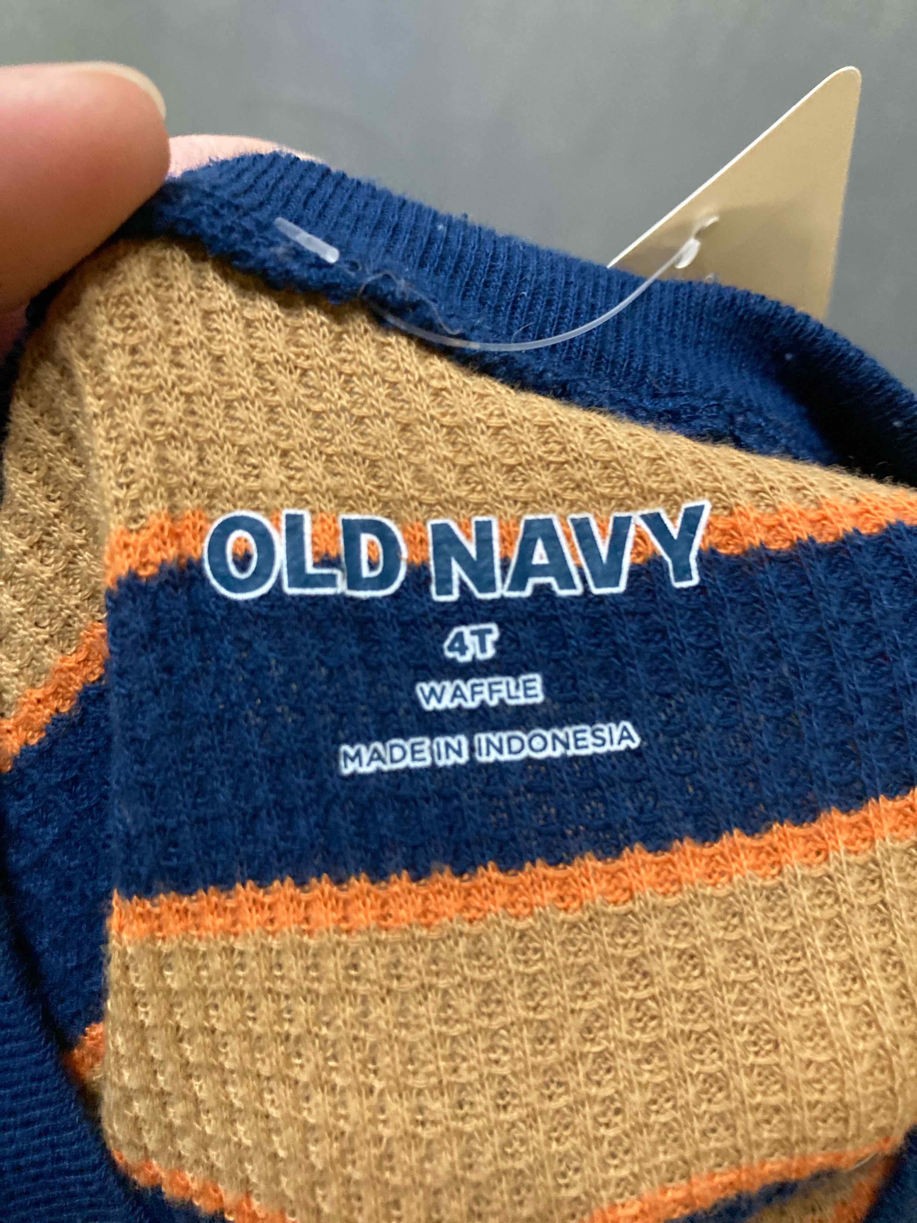 Old Navy Yellow Blue Stripe Waffle Long Sleeve Shirt 4T