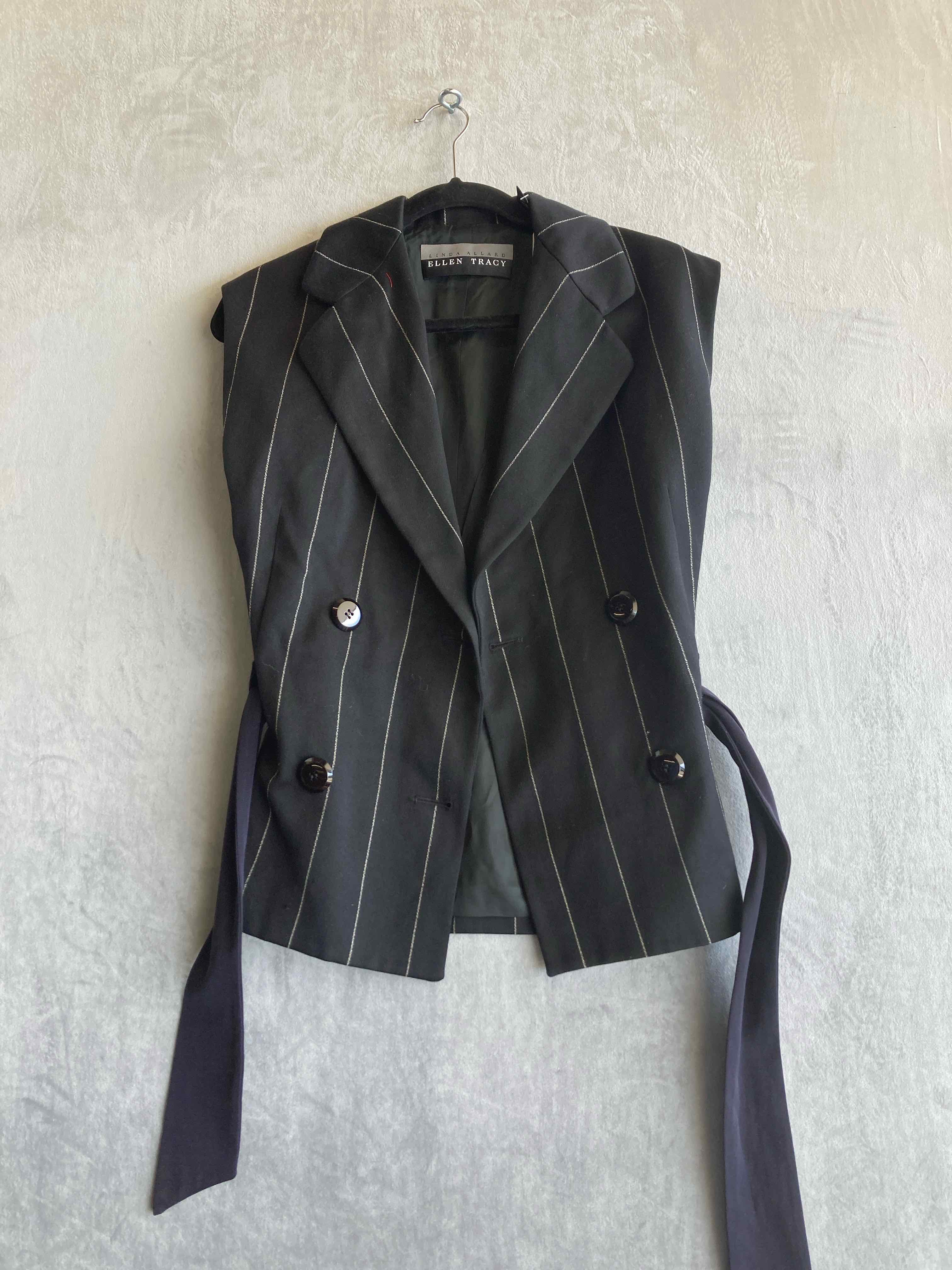 Ellen Tracy Black Striped 100% Wool Vest Size 4