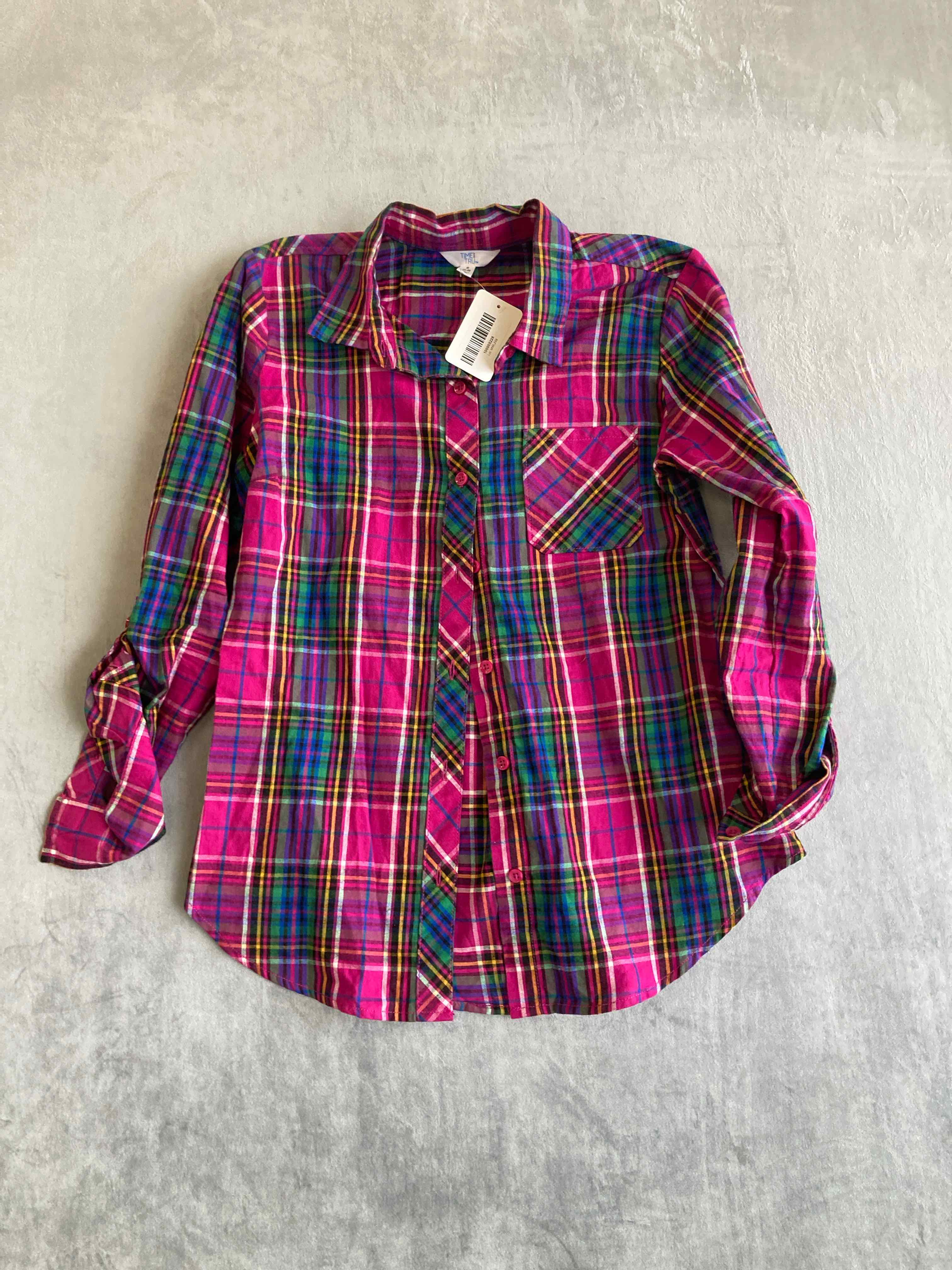 Time and Tru Pink Plaid Button Up Shirt Small