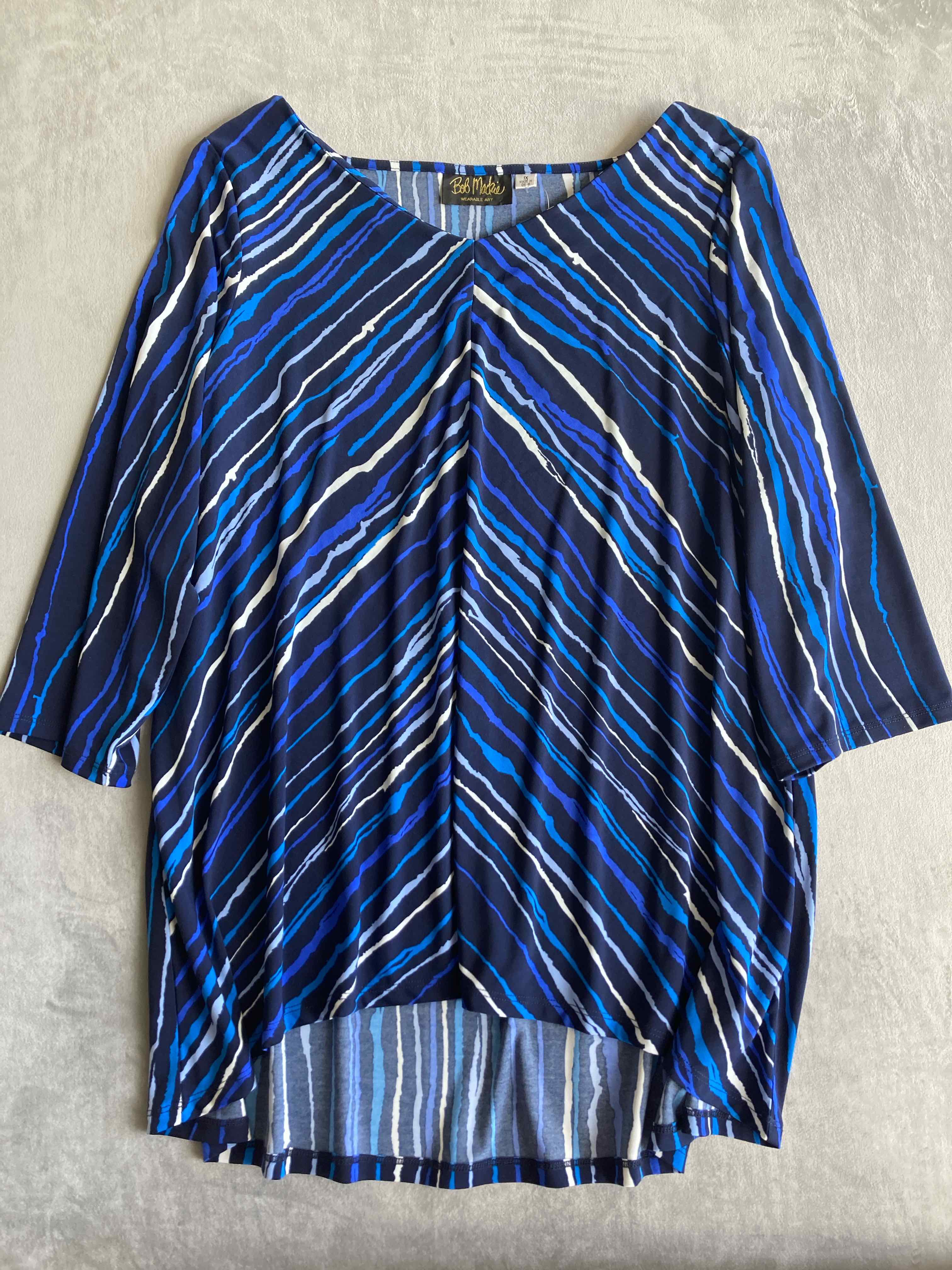 Bob Mackie Blue Striped Polyester Blend Top 1X