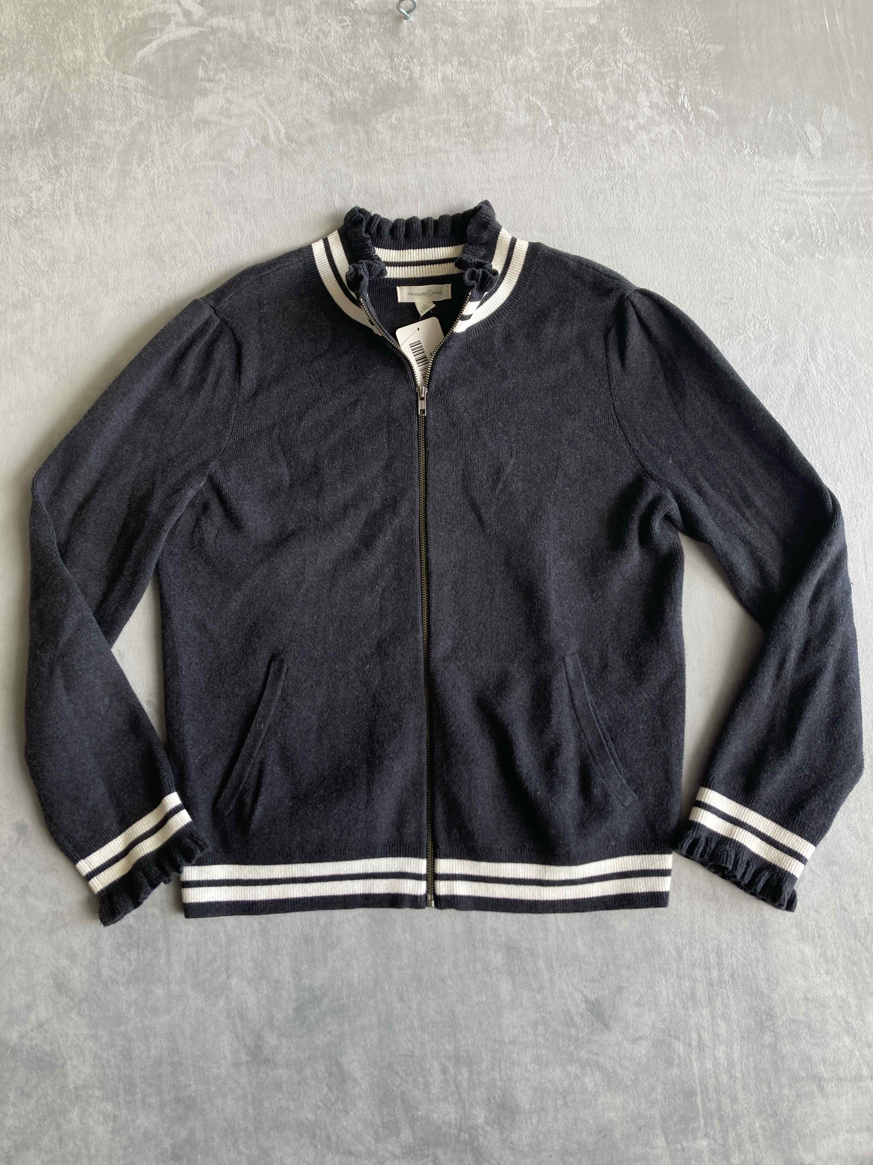 Treasure Bond Black Striped Knit Zip Jacket Extra Large
