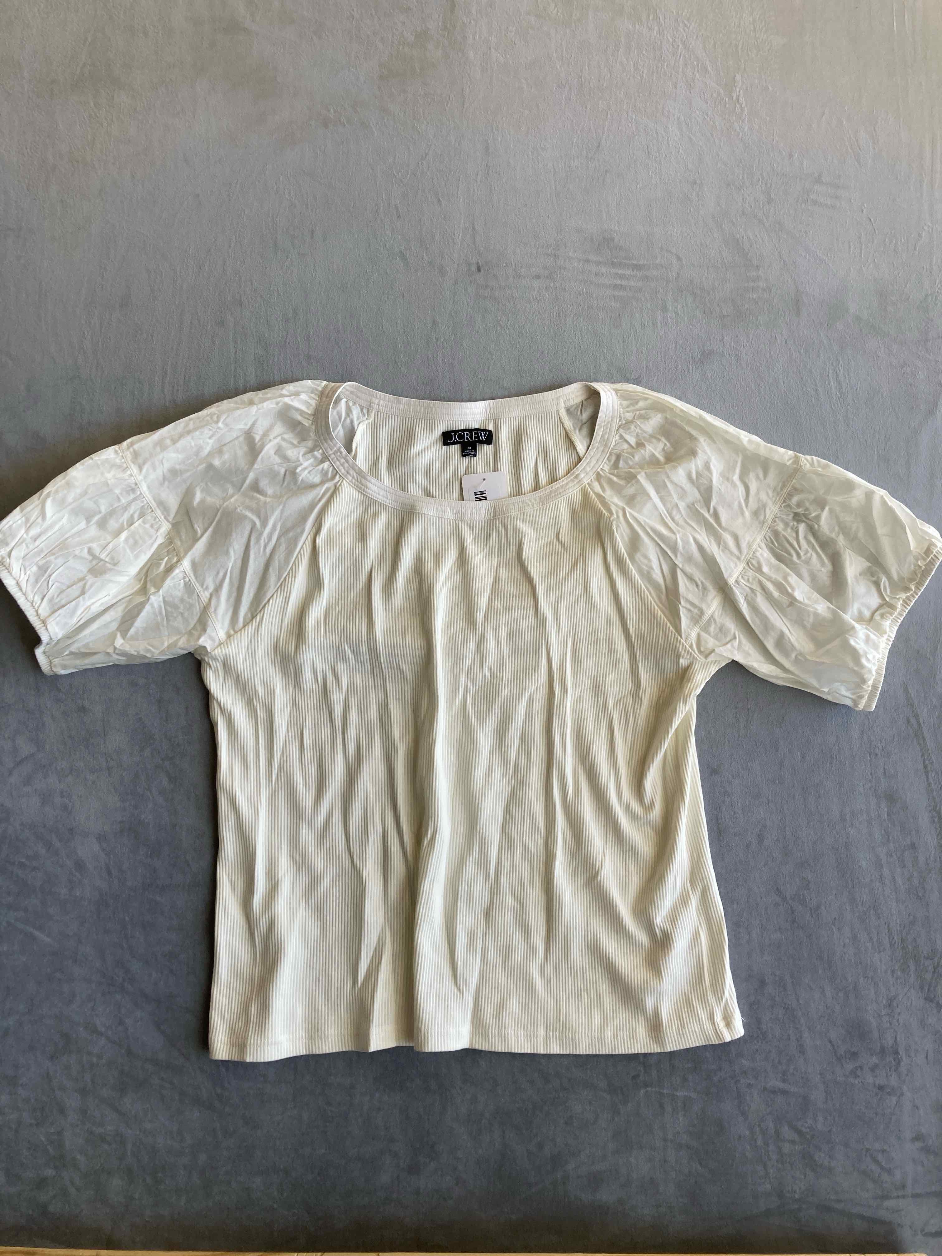 J Crew Cream Ribbed Modal Blend Short Sleeve Top 2X